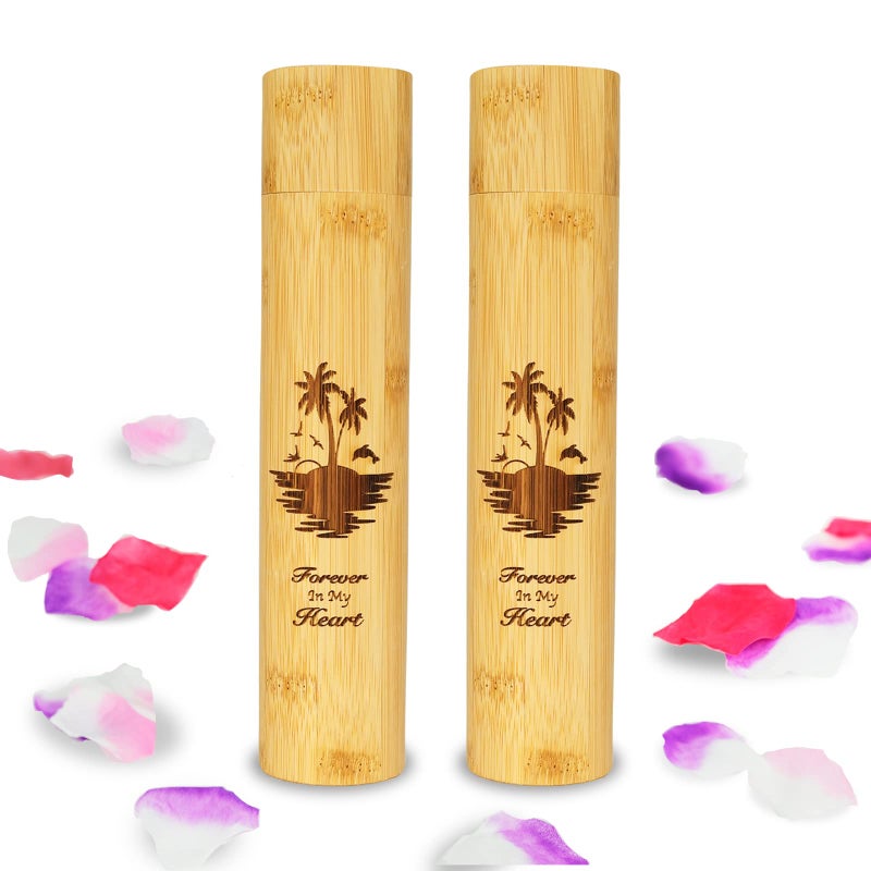 AODIYA Set of 2 Small Bamboo Scattering Urn Tube for Human Ashes, ECO Friendly Bamboo Spreading Cremation Tube Urn for Human Pet Ashes(Ocean Sunset) - Image 1